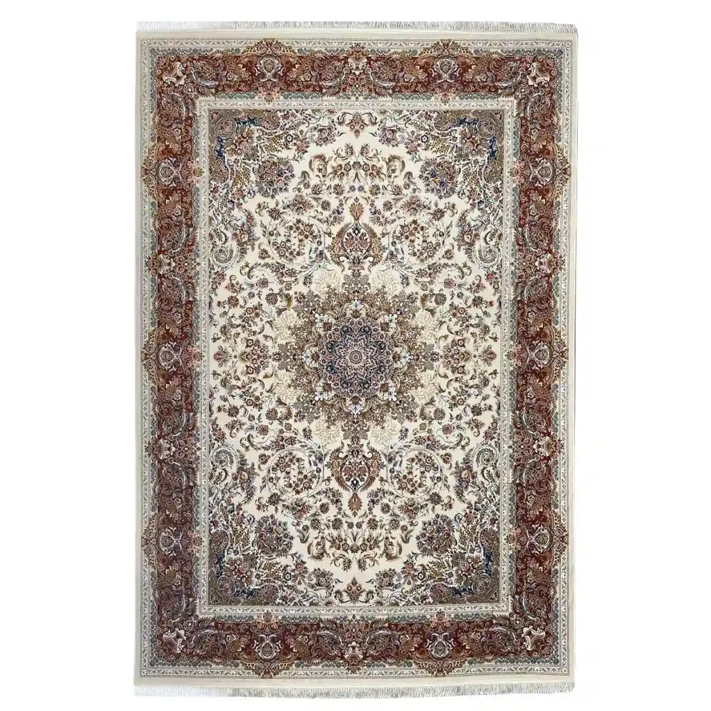 فرش 1200 شانه 9 متری سوفیا مدل آیناز کرم حاشیه مسی