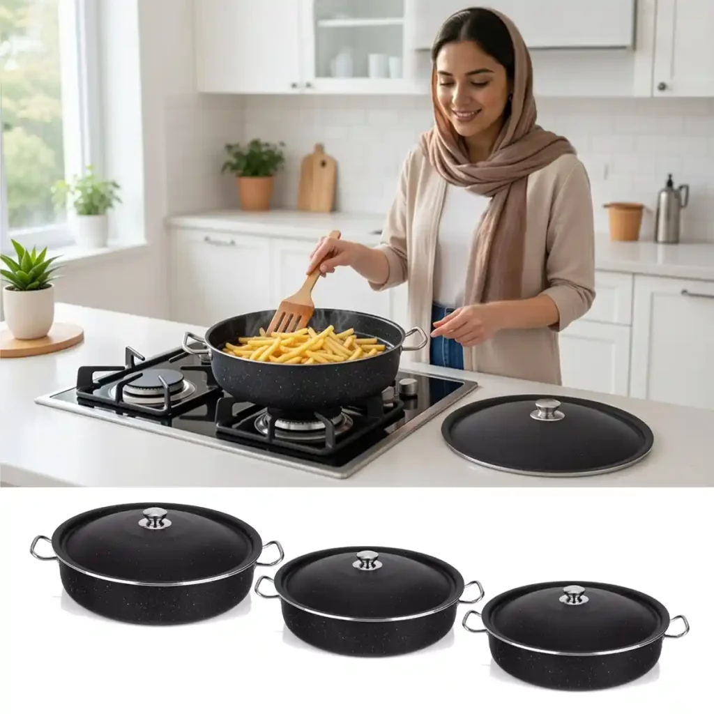 تابه دو دسته گرانیت درب فلزی تیارا