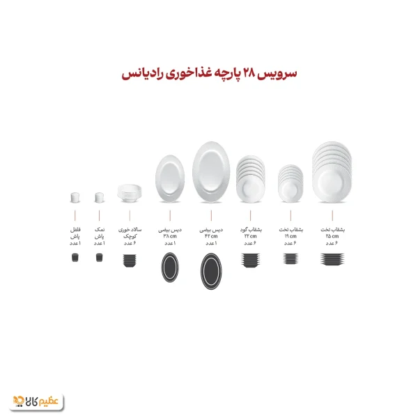 سرویس چینی 28 پارچه غذاخوری زرین سمن